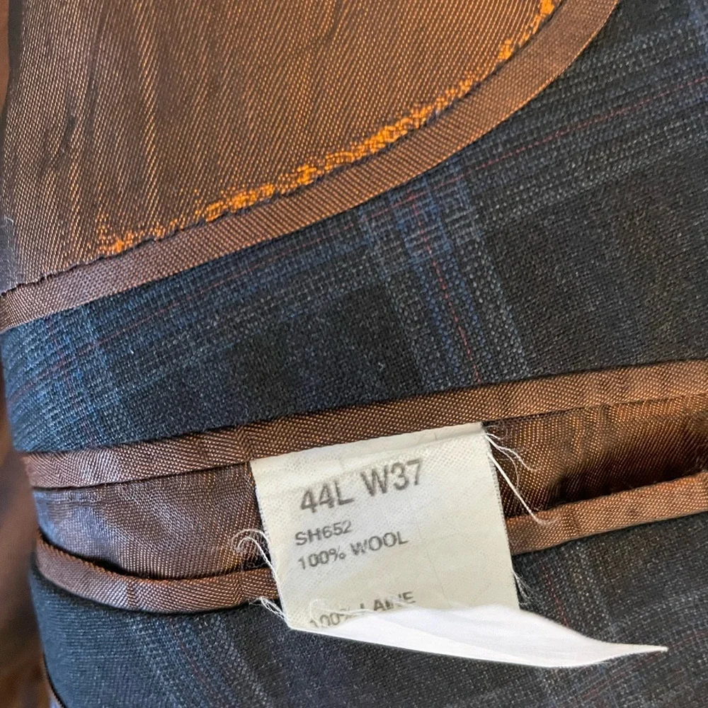 Ben Sherman Shadow Check Plaid Wool Suit Jacket in Charcoal Size‎ 44 L